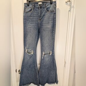Sneak Peek Distressed Flare Jeans Bell Bottom Raw Hem Size 13/31